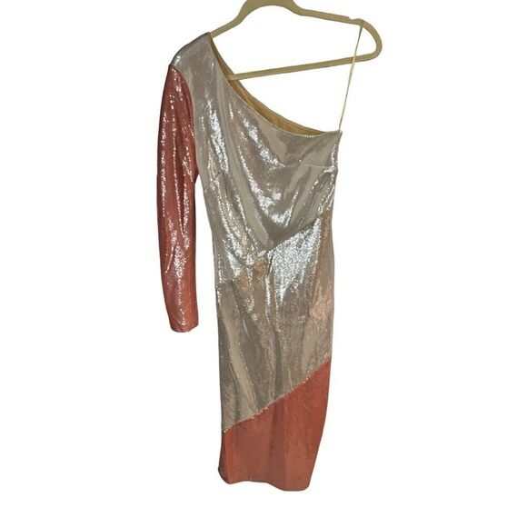 Diane Von Furstenberg BIAS STRIPE SEQUIN ONE SHOULDER SHEATH DRESS sz 4 - Picture 11 of 16